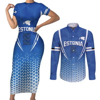 Custom Estonia Football Couples Matching Short Sleeve Bodycon Dress and Long Sleeve Button Shirt Come One Kalevipojad