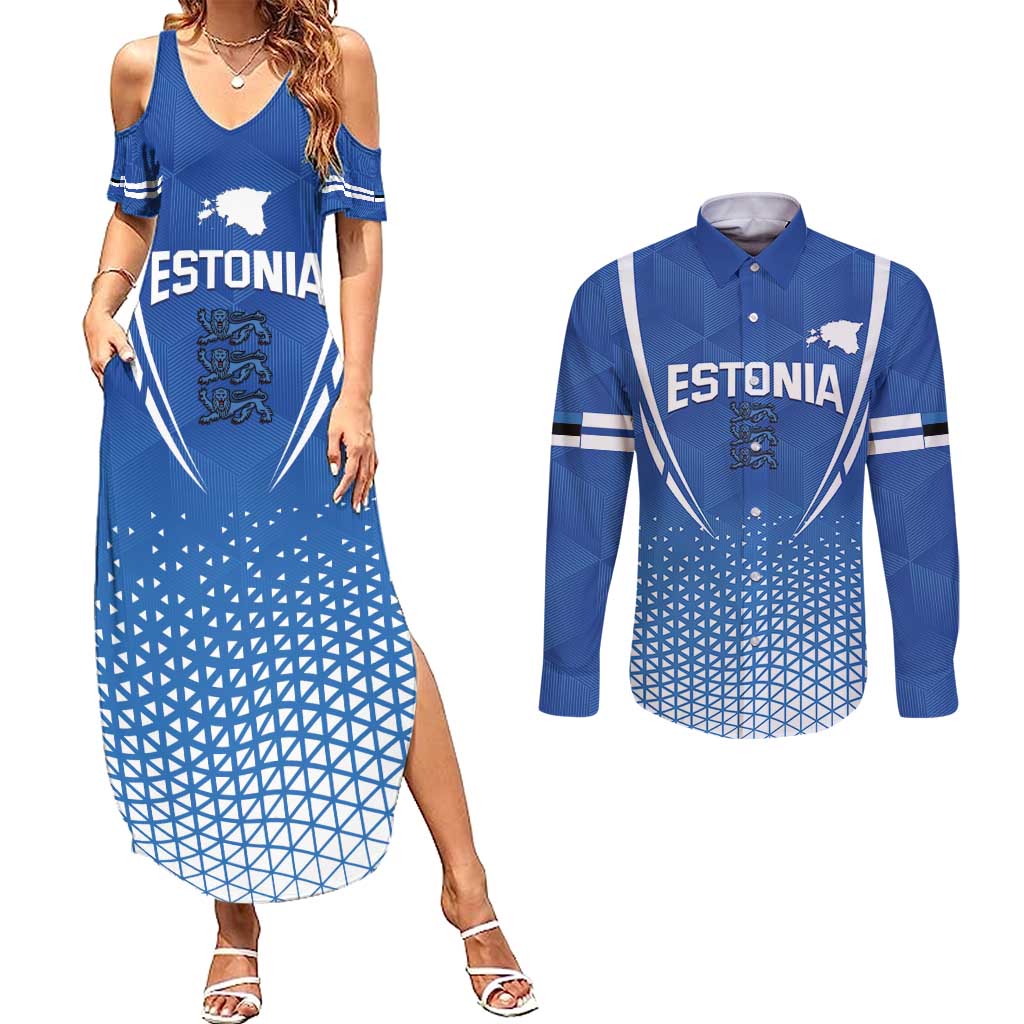 Custom Estonia Football Couples Matching Summer Maxi Dress and Long Sleeve Button Shirt Come One Kalevipojad