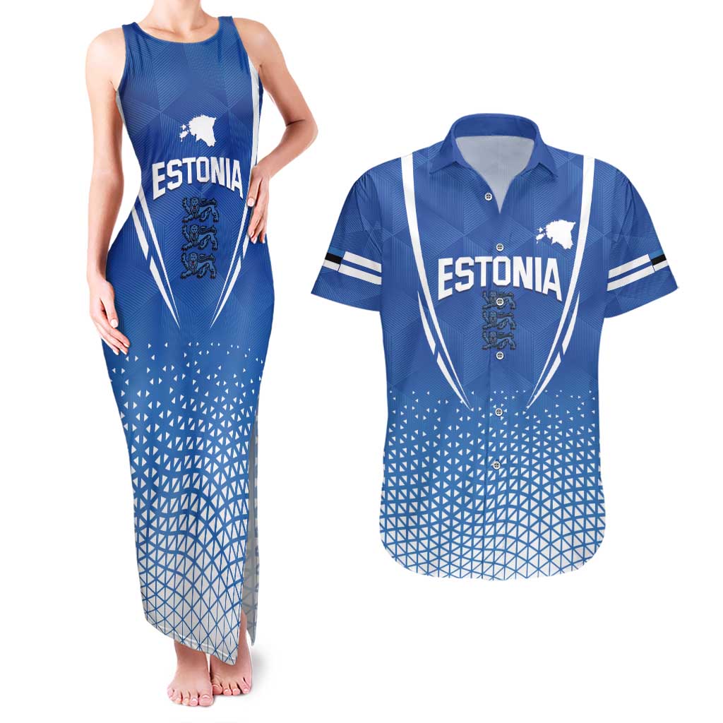 Custom Estonia Football Couples Matching Tank Maxi Dress and Hawaiian Shirt Come One Kalevipojad