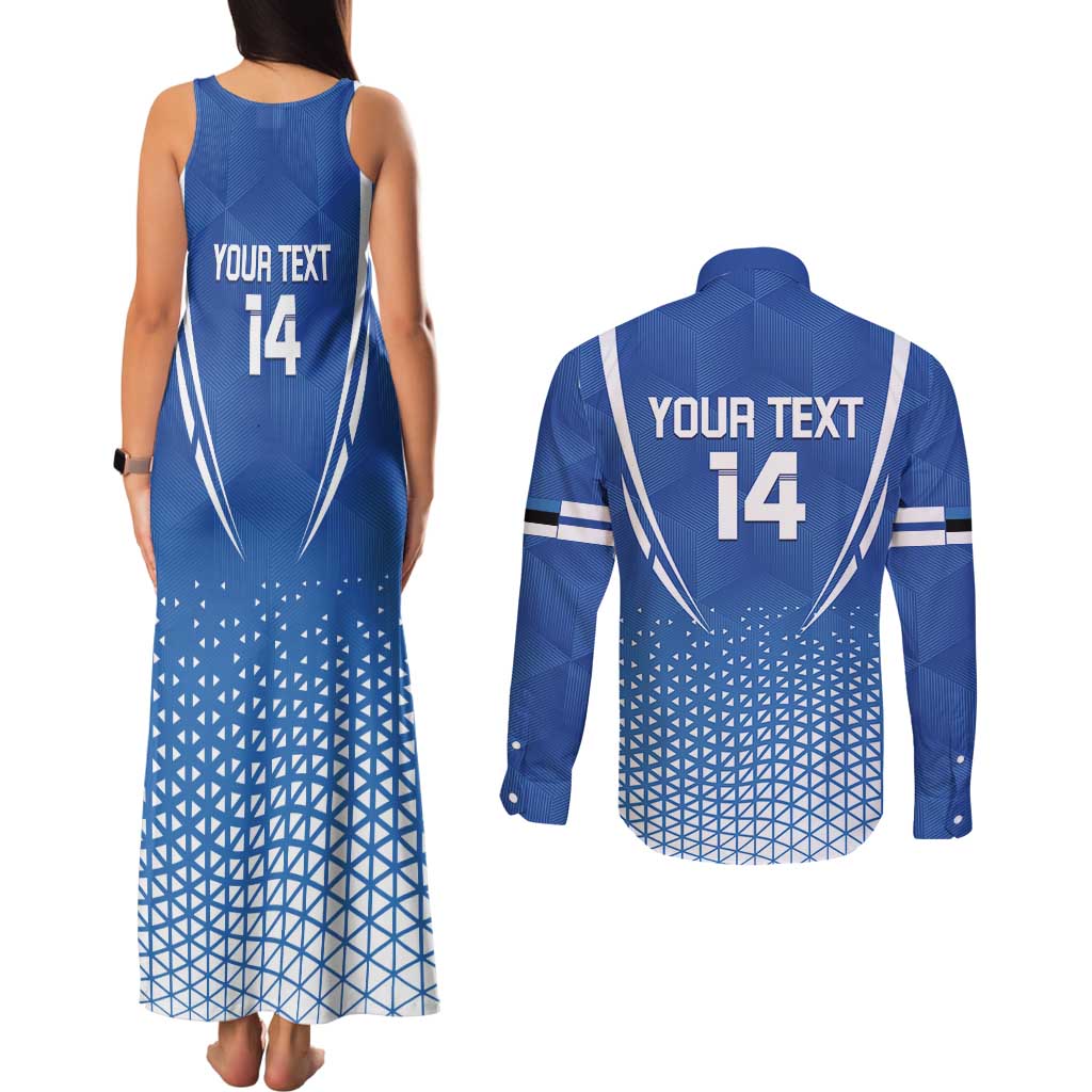 Custom Estonia Football Couples Matching Tank Maxi Dress and Long Sleeve Button Shirt Come One Kalevipojad