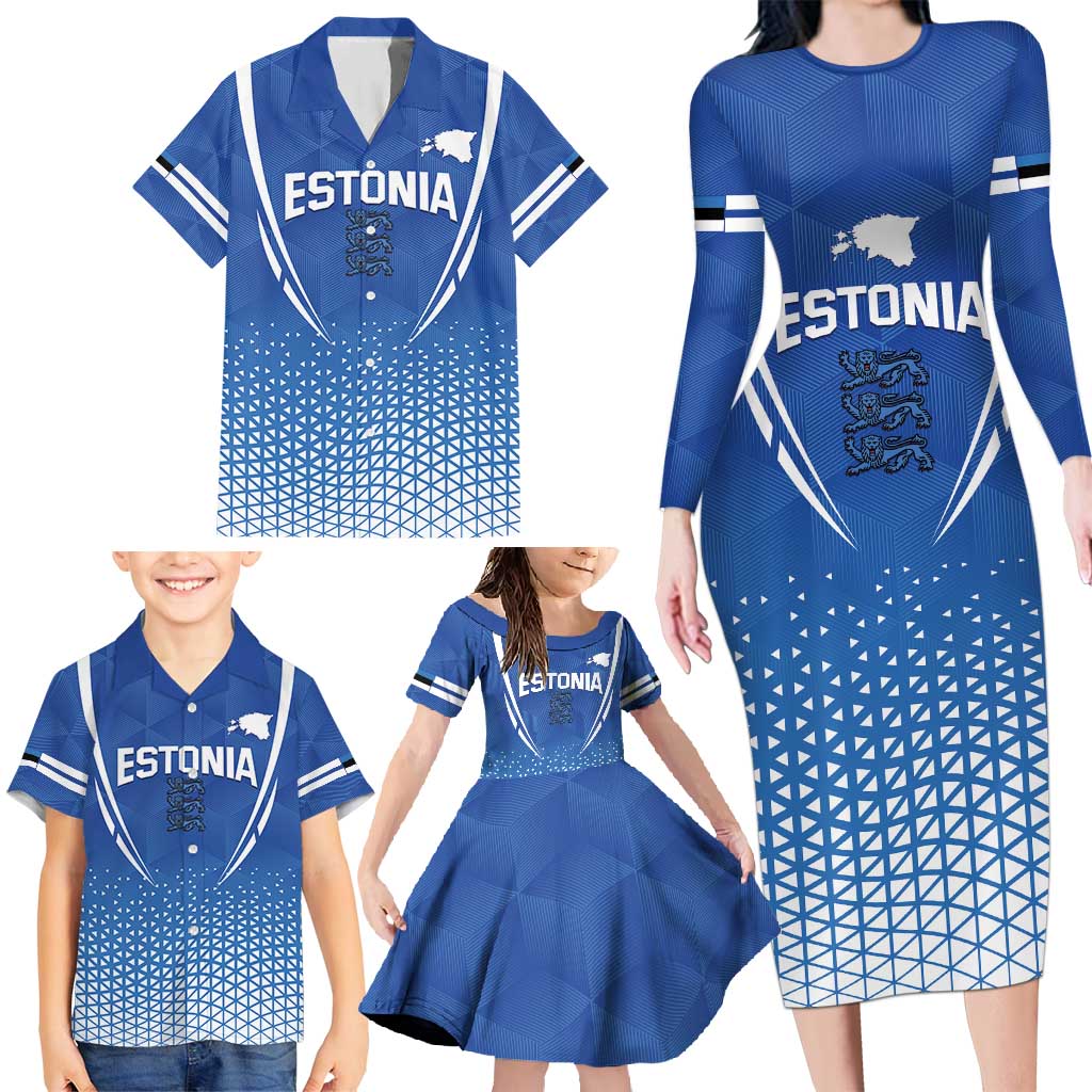 Custom Estonia Football Family Matching Long Sleeve Bodycon Dress and Hawaiian Shirt Come One Kalevipojad