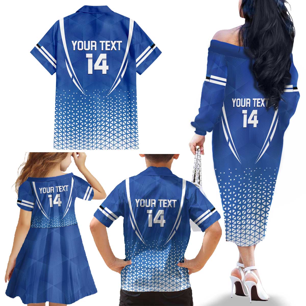 Custom Estonia Football Family Matching Off The Shoulder Long Sleeve Dress and Hawaiian Shirt Come One Kalevipojad