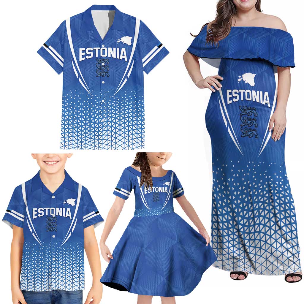 Custom Estonia Football Family Matching Off Shoulder Maxi Dress and Hawaiian Shirt Come One Kalevipojad