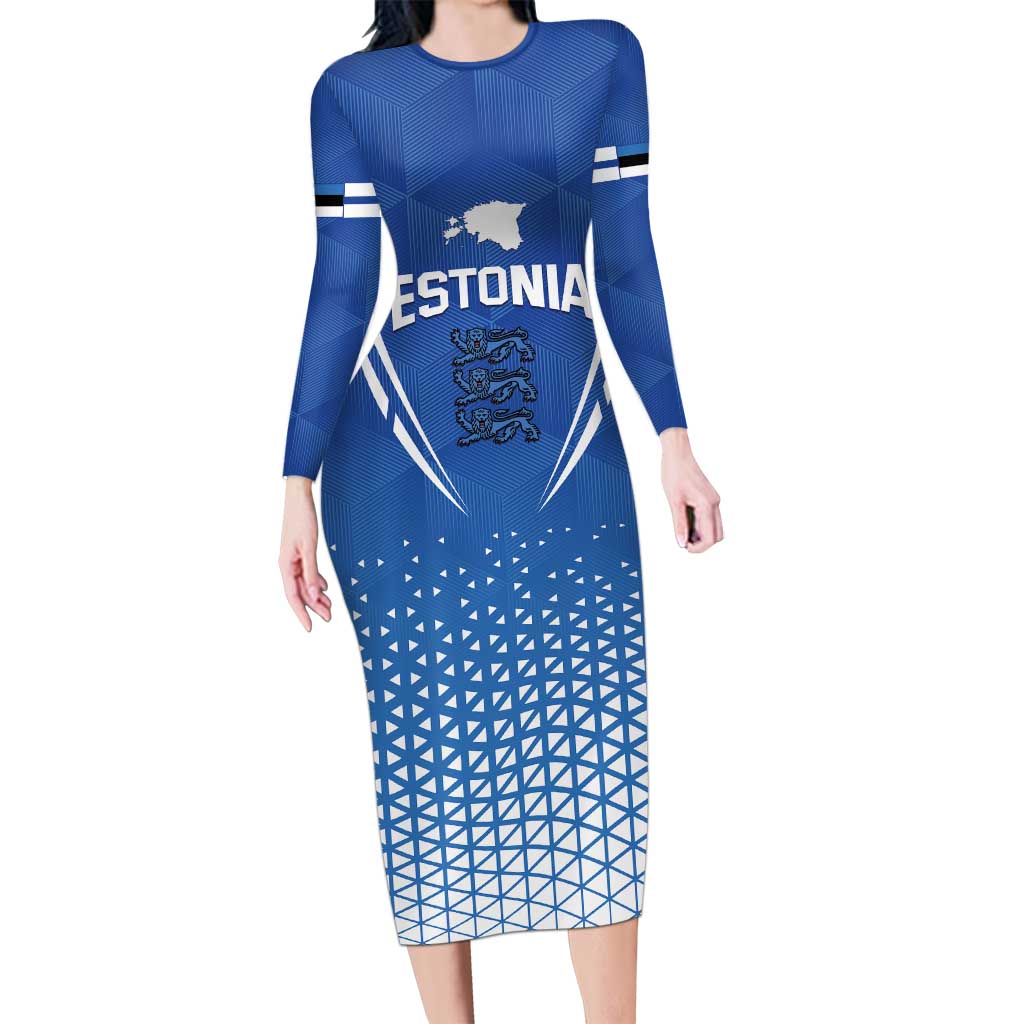 Custom Estonia Football Long Sleeve Bodycon Dress Come One Kalevipojad