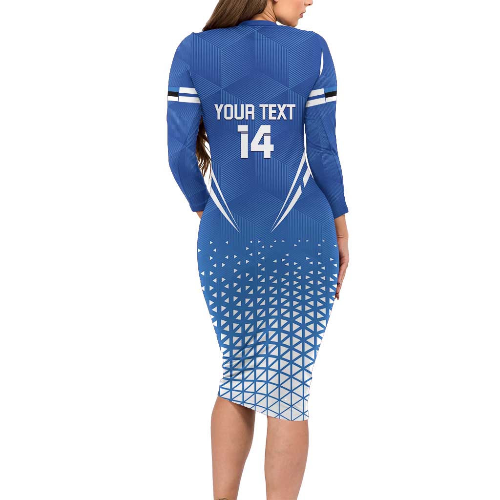 Custom Estonia Football Long Sleeve Bodycon Dress Come One Kalevipojad