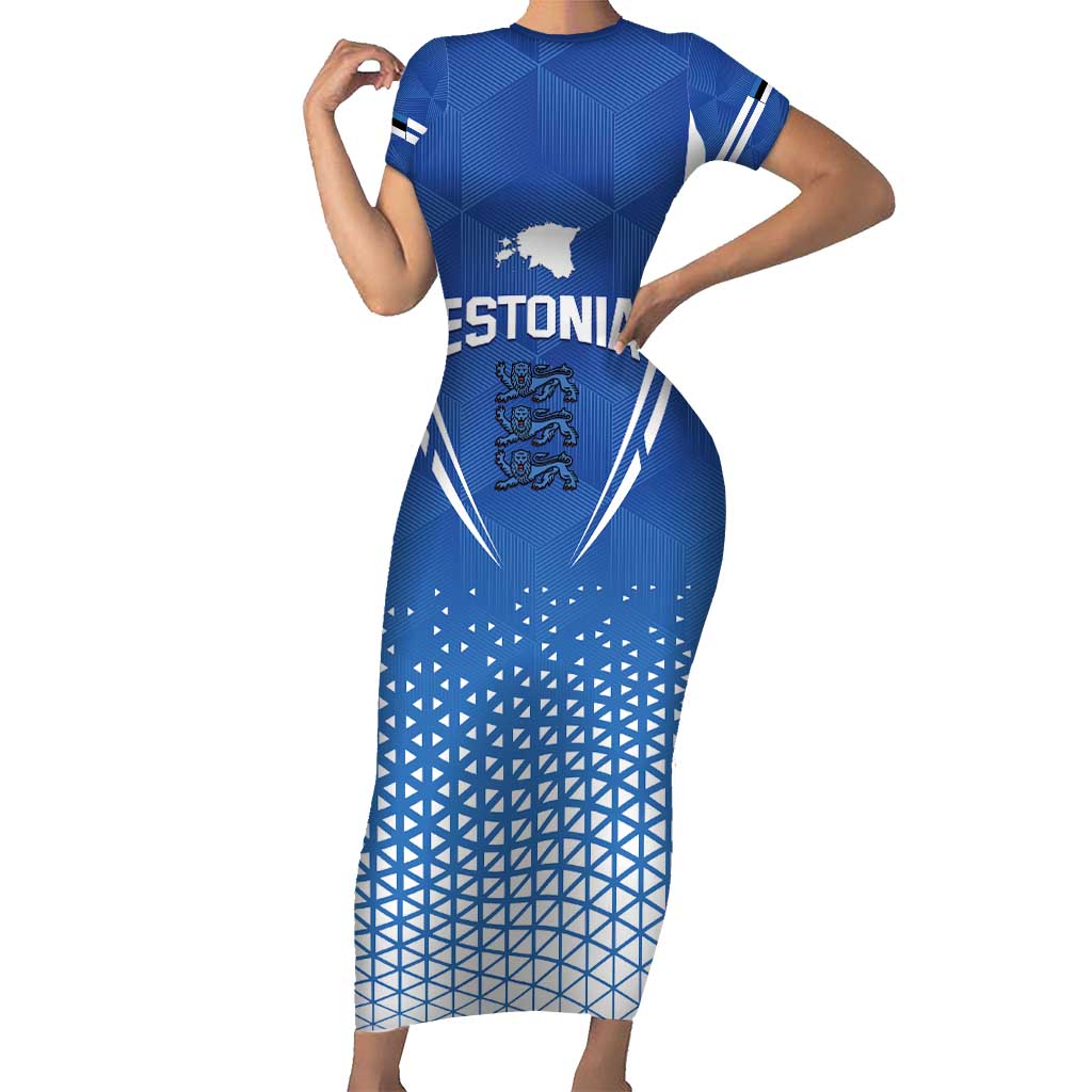 Custom Estonia Football Short Sleeve Bodycon Dress Come One Kalevipojad