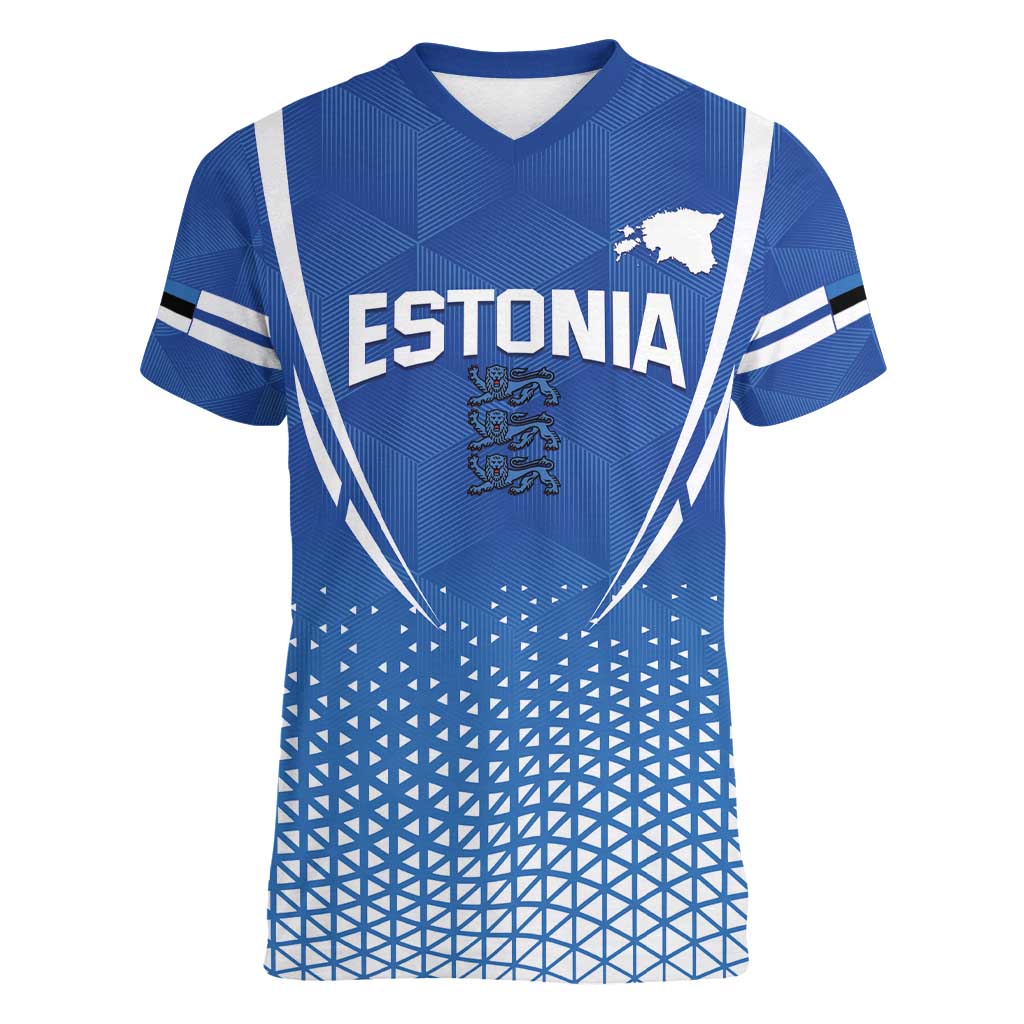 Custom Estonia Football Women V-Neck T-Shirt Come One Kalevipojad
