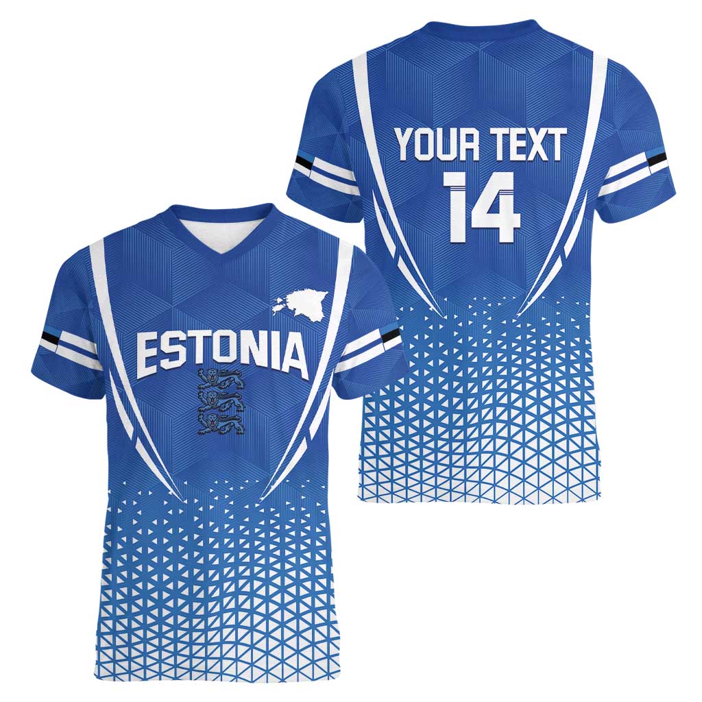 Custom Estonia Football Women V-Neck T-Shirt Come One Kalevipojad
