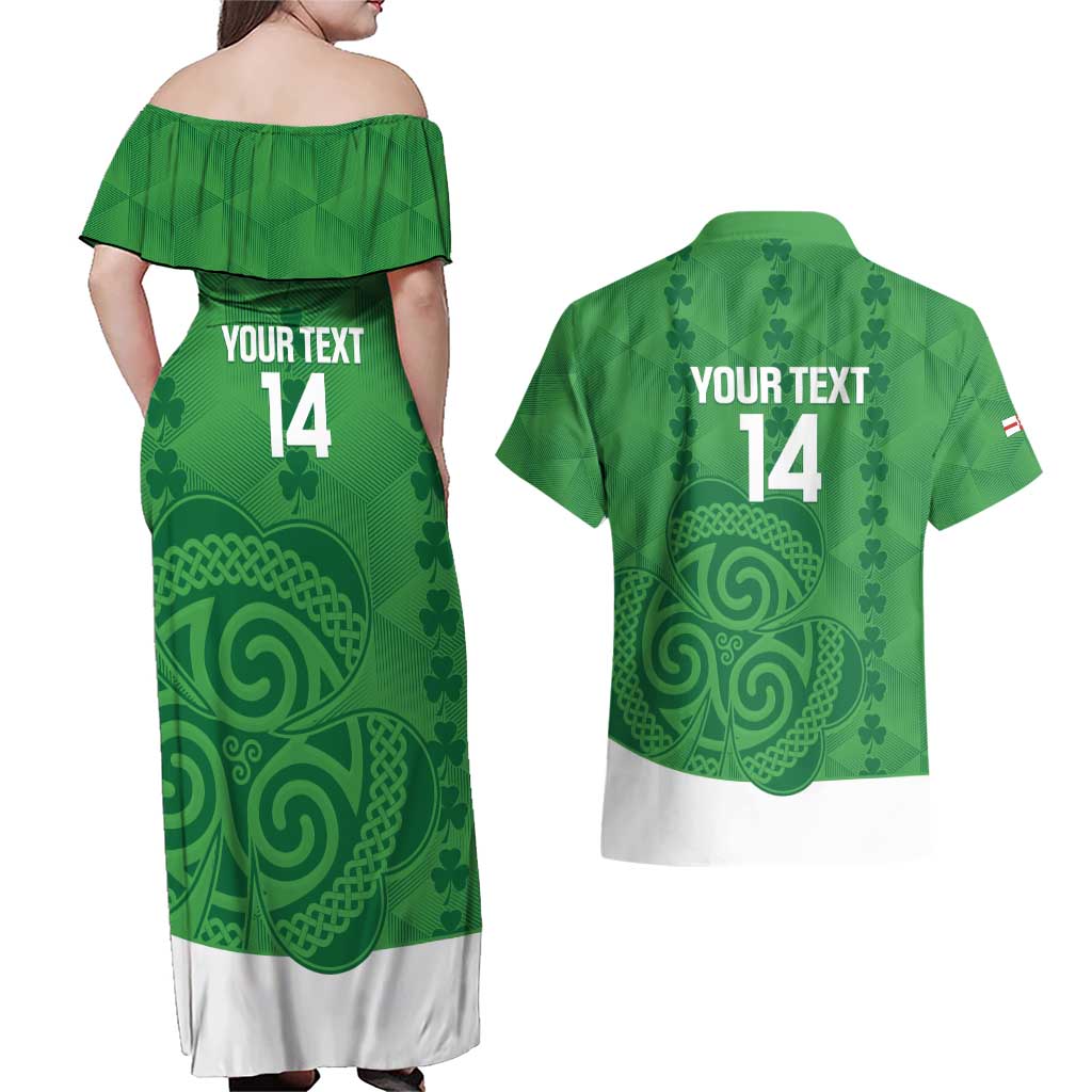 Custom Northern Ireland Couples Matching Off Shoulder Maxi Dress and Hawaiian Shirt Go Green and White Army