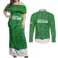 Custom Northern Ireland Couples Matching Off Shoulder Maxi Dress and Long Sleeve Button Shirt Go Green and White Army