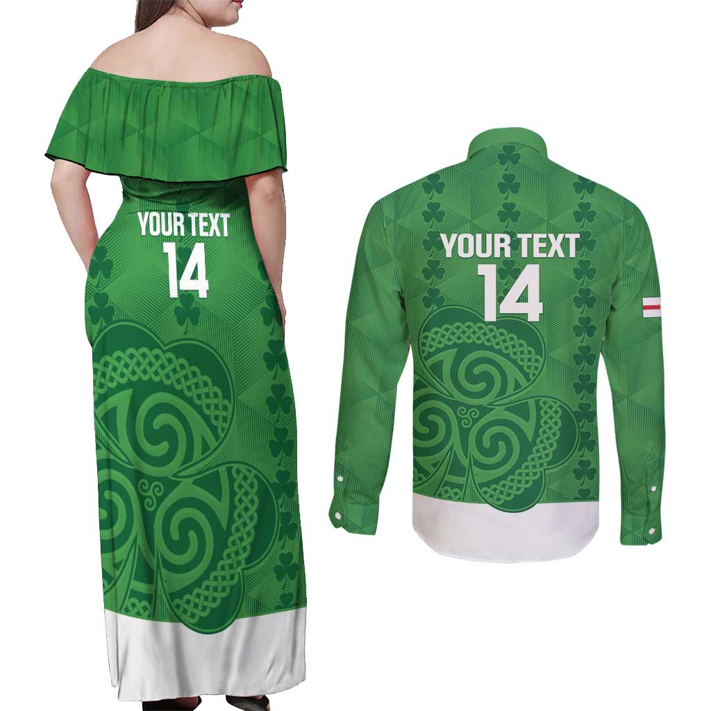 Custom Northern Ireland Couples Matching Off Shoulder Maxi Dress and Long Sleeve Button Shirt Go Green and White Army