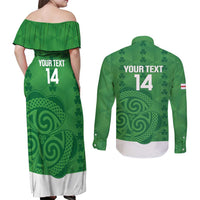 Custom Northern Ireland Couples Matching Off Shoulder Maxi Dress and Long Sleeve Button Shirt Go Green and White Army