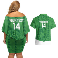 Custom Northern Ireland Couples Matching Off Shoulder Short Dress and Hawaiian Shirt Go Green and White Army
