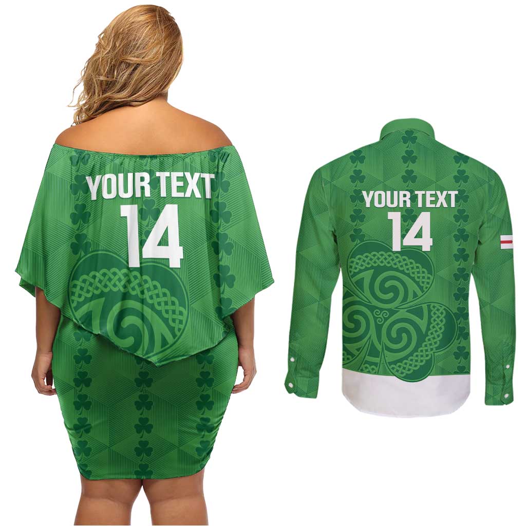 Custom Northern Ireland Couples Matching Off Shoulder Short Dress and Long Sleeve Button Shirt Go Green and White Army