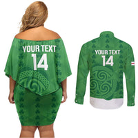 Custom Northern Ireland Couples Matching Off Shoulder Short Dress and Long Sleeve Button Shirt Go Green and White Army