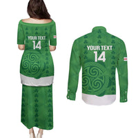 Custom Northern Ireland Couples Matching Puletasi and Long Sleeve Button Shirt Go Green and White Army