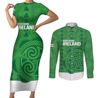 Custom Northern Ireland Couples Matching Short Sleeve Bodycon Dress and Long Sleeve Button Shirt Go Green and White Army