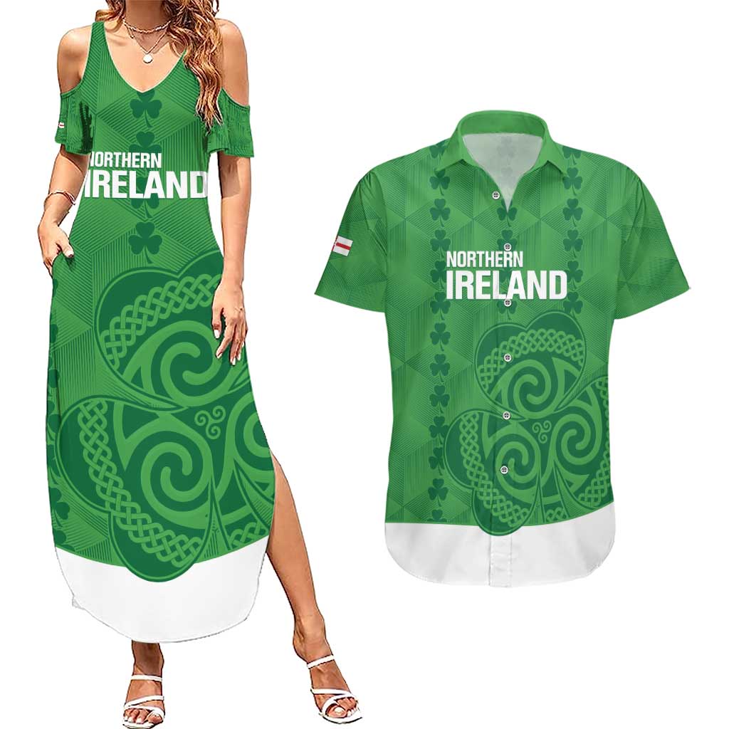 Custom Northern Ireland Couples Matching Summer Maxi Dress and Hawaiian Shirt Go Green and White Army