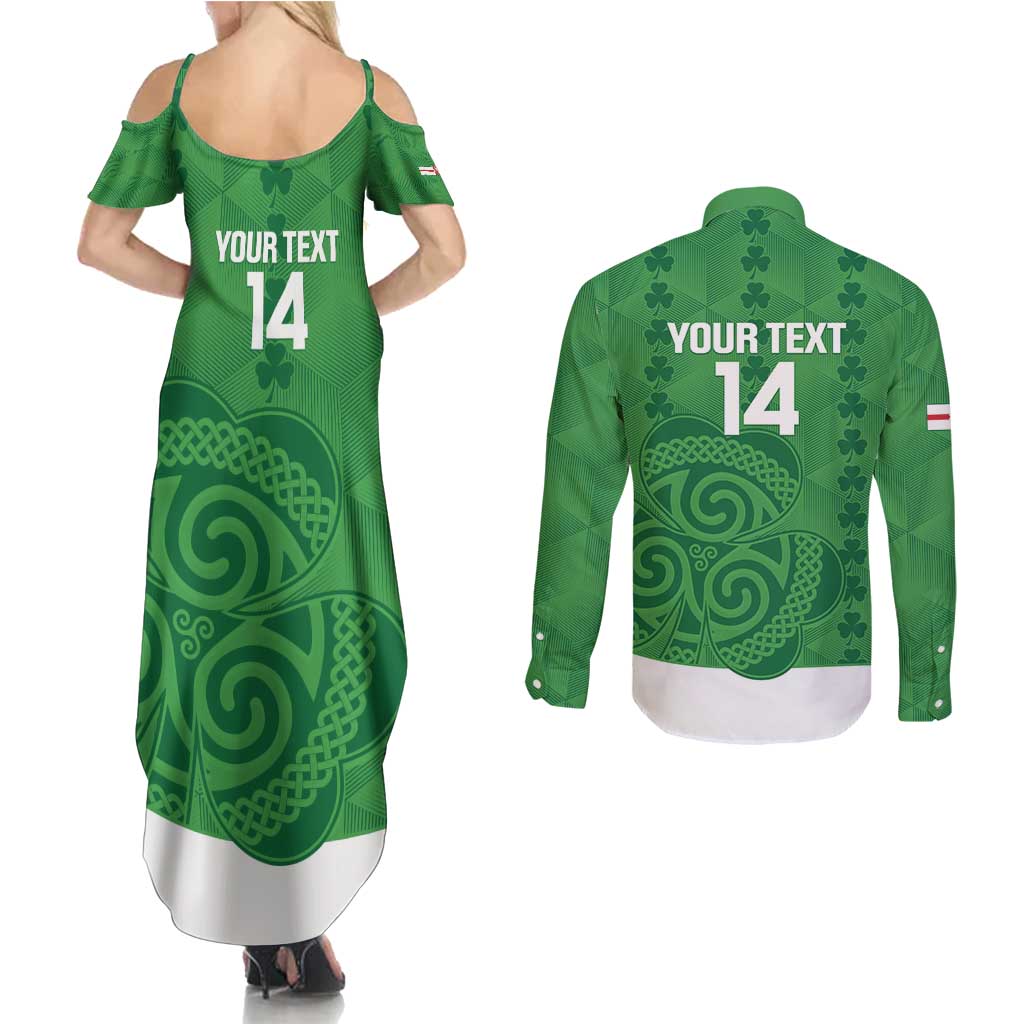 Custom Northern Ireland Couples Matching Summer Maxi Dress and Long Sleeve Button Shirt Go Green and White Army