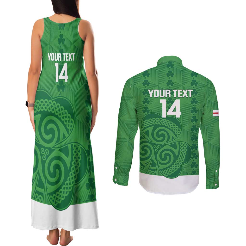 Custom Northern Ireland Couples Matching Tank Maxi Dress and Long Sleeve Button Shirt Go Green and White Army