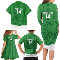Custom Northern Ireland Family Matching Long Sleeve Bodycon Dress and Hawaiian Shirt Go Green and White Army