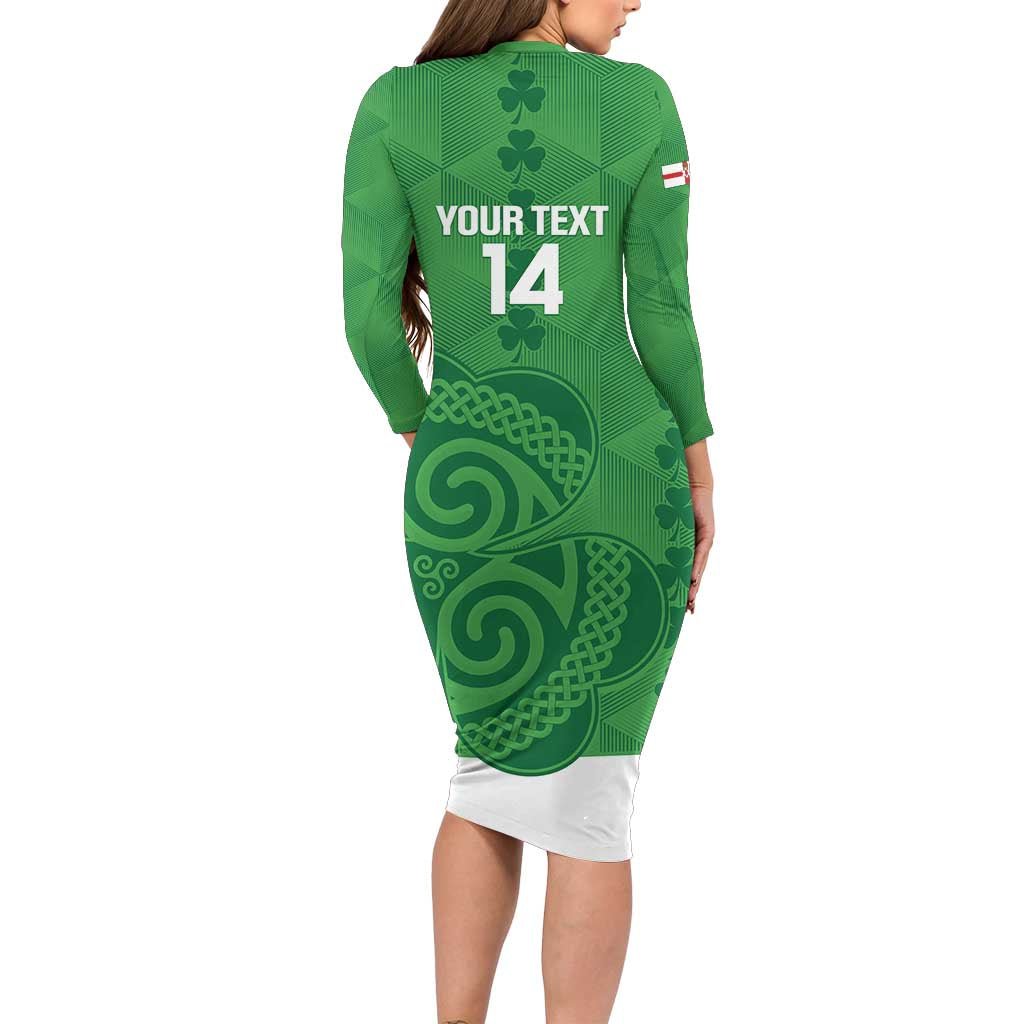 Custom Northern Ireland Family Matching Long Sleeve Bodycon Dress and Hawaiian Shirt Go Green and White Army