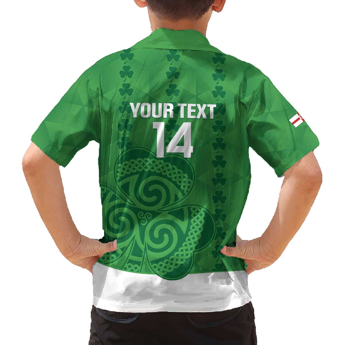 Custom Northern Ireland Family Matching Off The Shoulder Long Sleeve Dress and Hawaiian Shirt Go Green and White Army