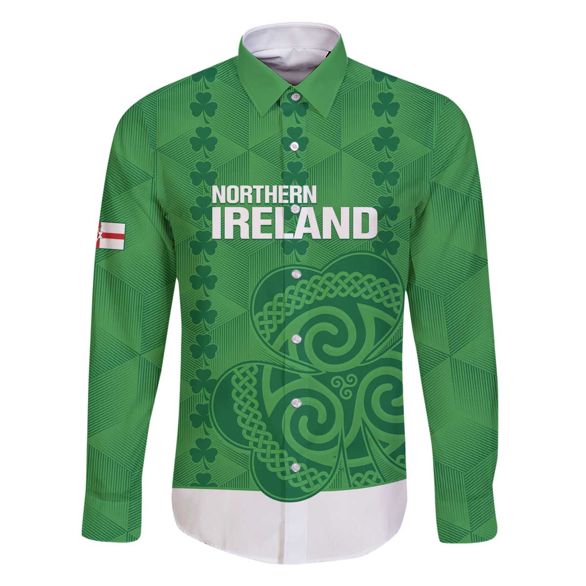 Custom Northern Ireland Family Matching Off The Shoulder Long Sleeve Dress and Hawaiian Shirt Go Green and White Army