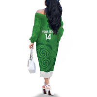 Custom Northern Ireland Family Matching Off The Shoulder Long Sleeve Dress and Hawaiian Shirt Go Green and White Army