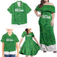 Custom Northern Ireland Family Matching Off Shoulder Maxi Dress and Hawaiian Shirt Go Green and White Army
