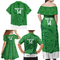 Custom Northern Ireland Family Matching Off Shoulder Maxi Dress and Hawaiian Shirt Go Green and White Army
