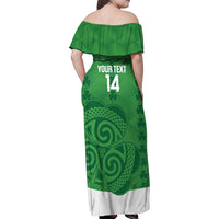 Custom Northern Ireland Family Matching Off Shoulder Maxi Dress and Hawaiian Shirt Go Green and White Army