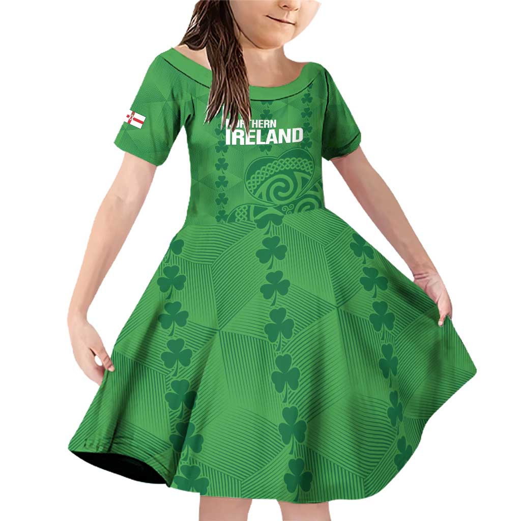 Custom Northern Ireland Family Matching Off Shoulder Short Dress and Hawaiian Shirt Go Green and White Army