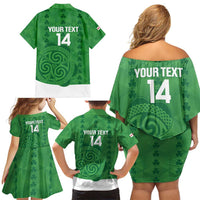 Custom Northern Ireland Family Matching Off Shoulder Short Dress and Hawaiian Shirt Go Green and White Army