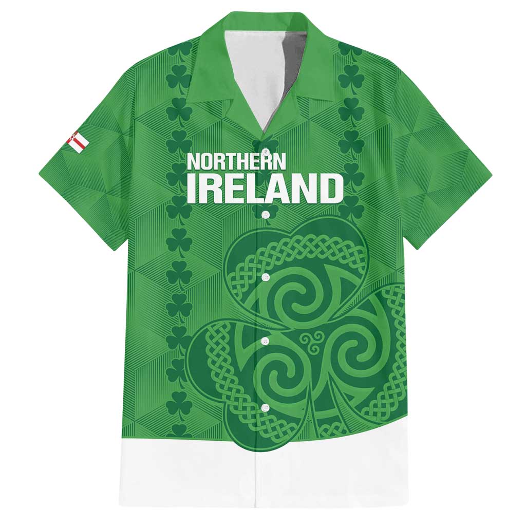 Custom Northern Ireland Family Matching Off Shoulder Short Dress and Hawaiian Shirt Go Green and White Army