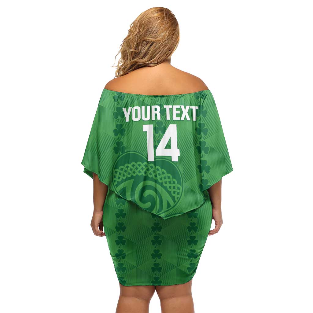 Custom Northern Ireland Family Matching Off Shoulder Short Dress and Hawaiian Shirt Go Green and White Army
