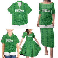 Custom Northern Ireland Family Matching Puletasi and Hawaiian Shirt Go Green and White Army