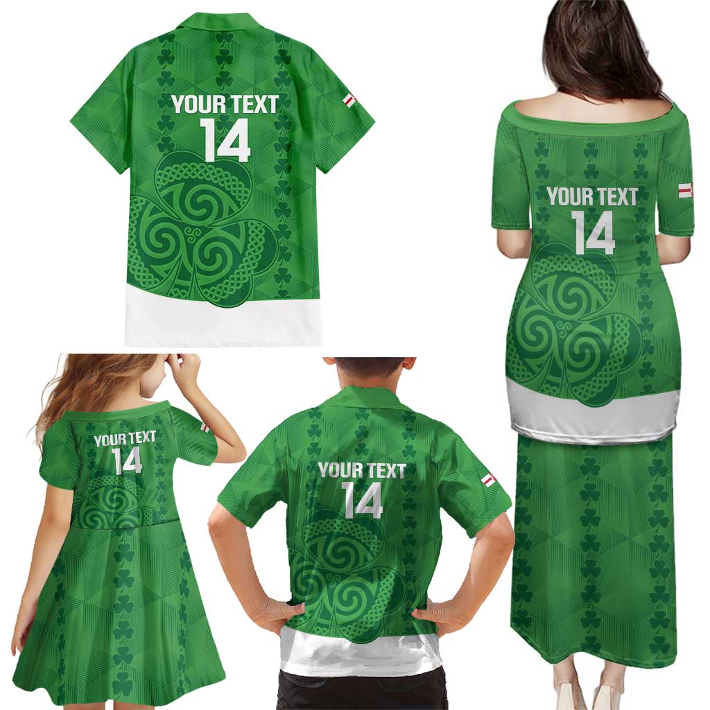 Custom Northern Ireland Family Matching Puletasi and Hawaiian Shirt Go Green and White Army