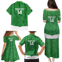 Custom Northern Ireland Family Matching Puletasi and Hawaiian Shirt Go Green and White Army