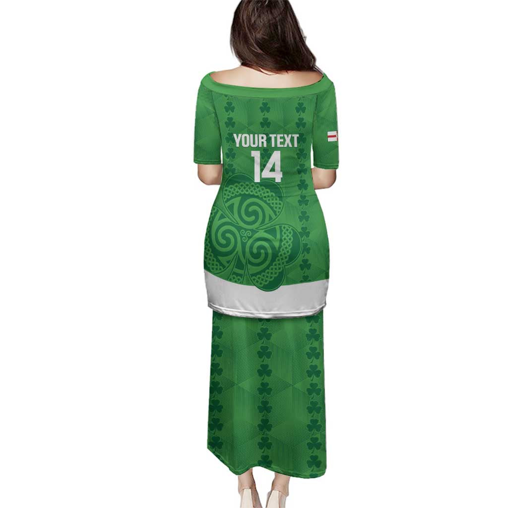 Custom Northern Ireland Family Matching Puletasi and Hawaiian Shirt Go Green and White Army