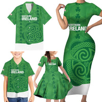 Custom Northern Ireland Family Matching Short Sleeve Bodycon Dress and Hawaiian Shirt Go Green and White Army