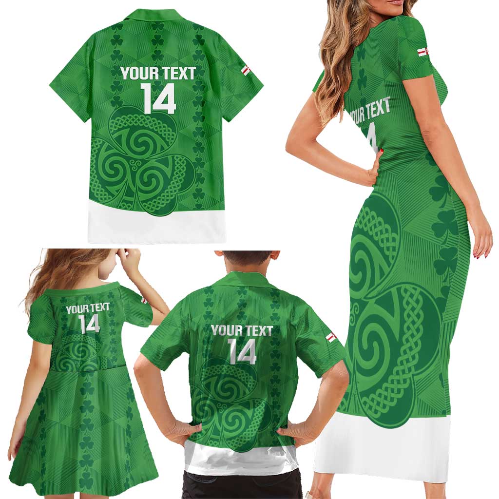 Custom Northern Ireland Family Matching Short Sleeve Bodycon Dress and Hawaiian Shirt Go Green and White Army