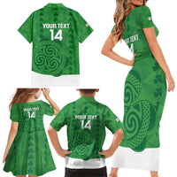 Custom Northern Ireland Family Matching Short Sleeve Bodycon Dress and Hawaiian Shirt Go Green and White Army