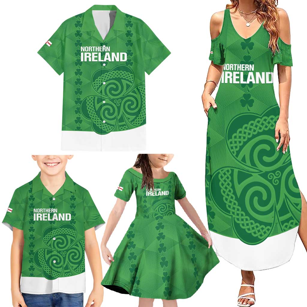 Custom Northern Ireland Family Matching Summer Maxi Dress and Hawaiian Shirt Go Green and White Army