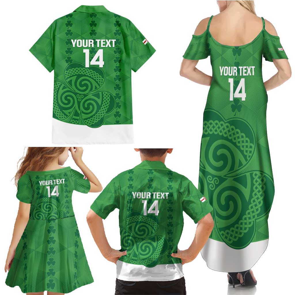 Custom Northern Ireland Family Matching Summer Maxi Dress and Hawaiian Shirt Go Green and White Army