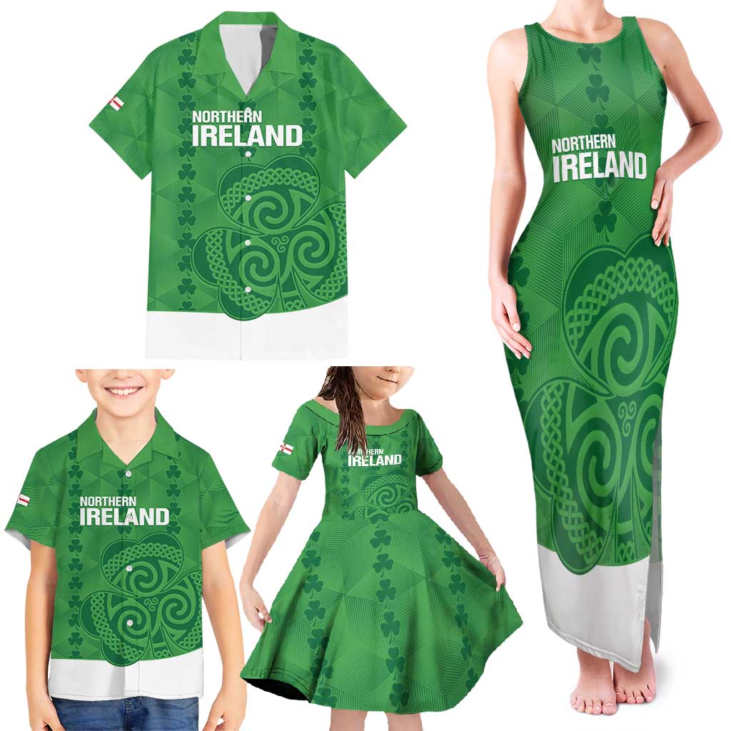 Custom Northern Ireland Family Matching Tank Maxi Dress and Hawaiian Shirt Go Green and White Army