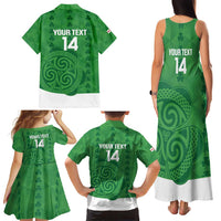 Custom Northern Ireland Family Matching Tank Maxi Dress and Hawaiian Shirt Go Green and White Army