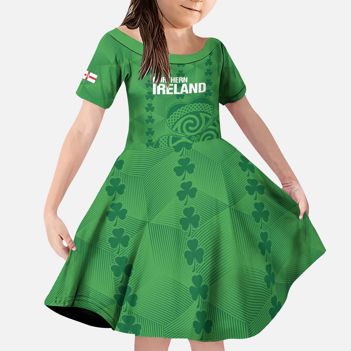 Custom Northern Ireland Kid Short Sleeve Dress Go Green and White Army