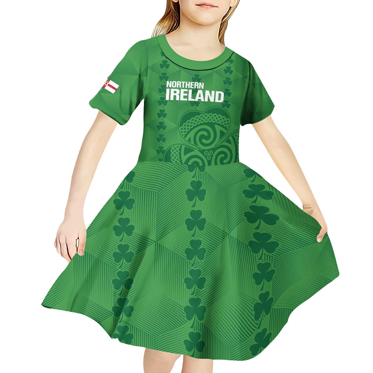 Custom Northern Ireland Kid Short Sleeve Dress Go Green and White Army