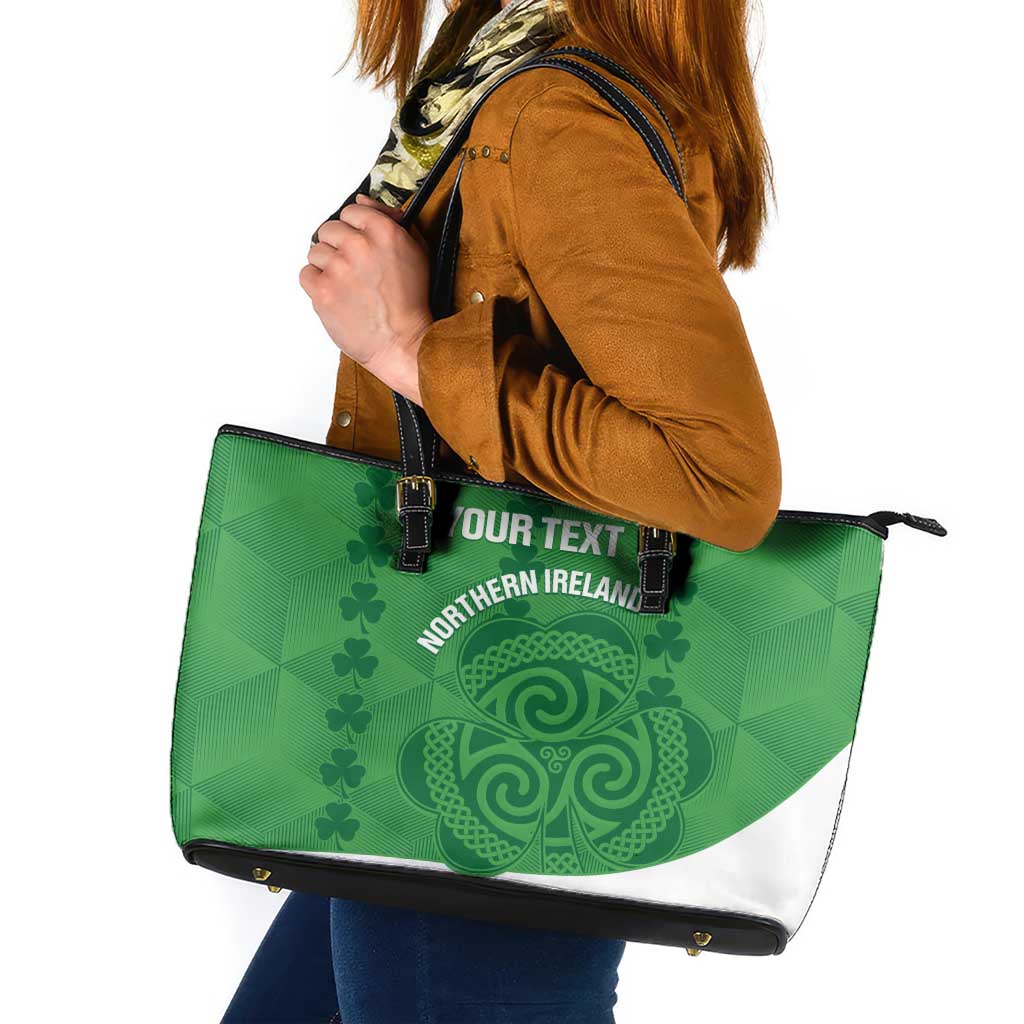Custom Northern Ireland Leather Tote Bag Go Green and White Army